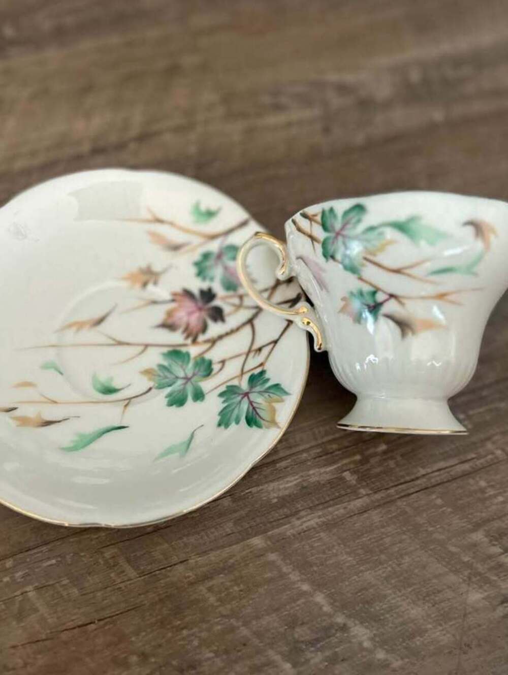 Vintage Hand-Painted Porcelain Teacup and Saucer Set